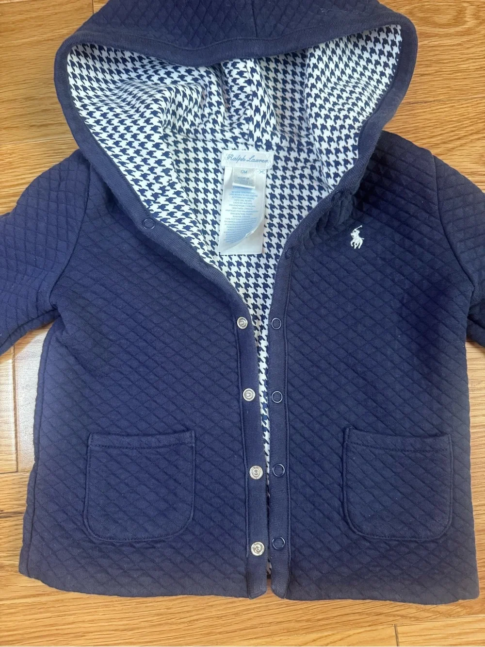 Ralph Lauren Reversible Kids Sweater Blue Quilted and Houndstooth Print